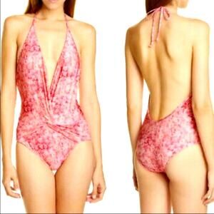 Adriana DEGREAS Floral One-piece Halter Swimsuit In Hydrangea Small